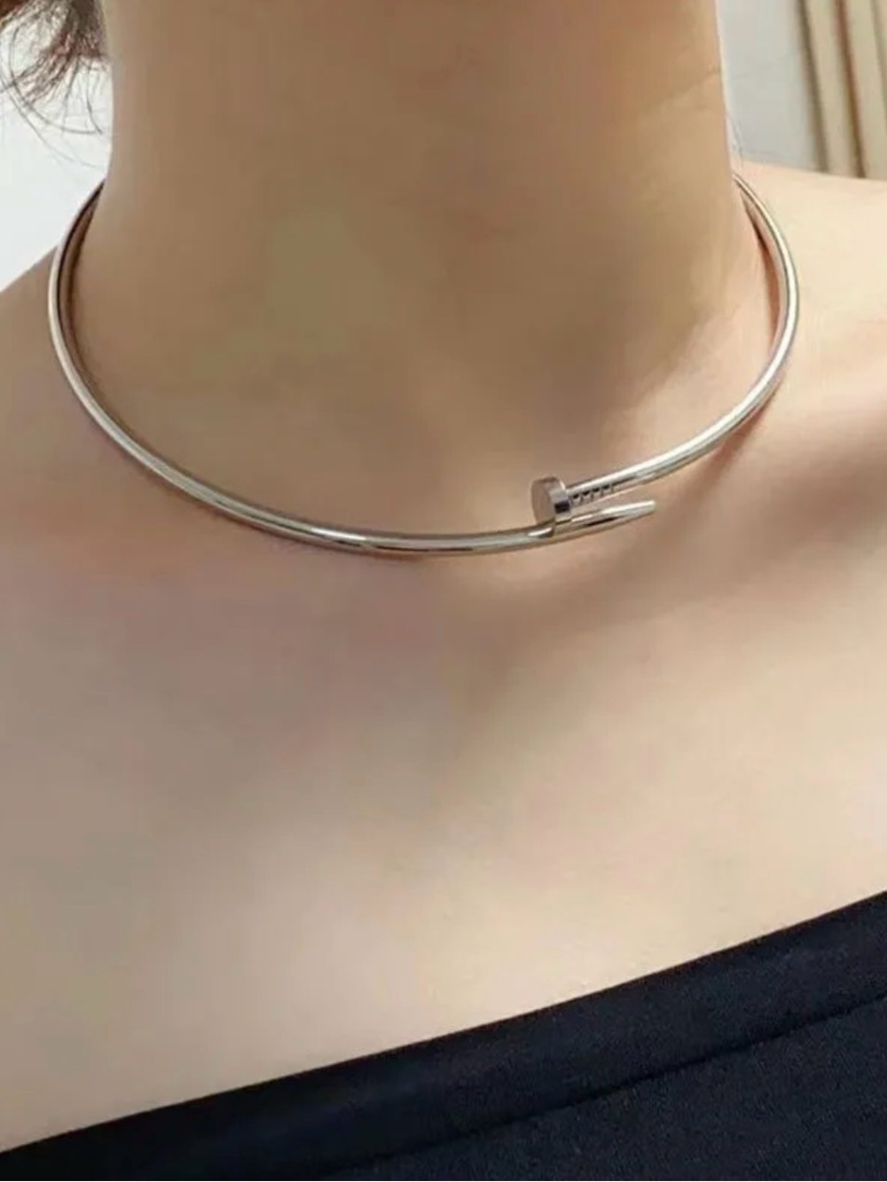 Silver Nail Motif Choker Style Necklace